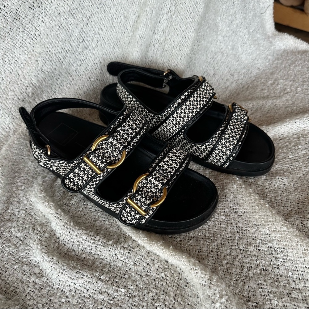 DV by Dolce Vita Black & White Houndstooth Buckle Sandals - Picture 2 of 6